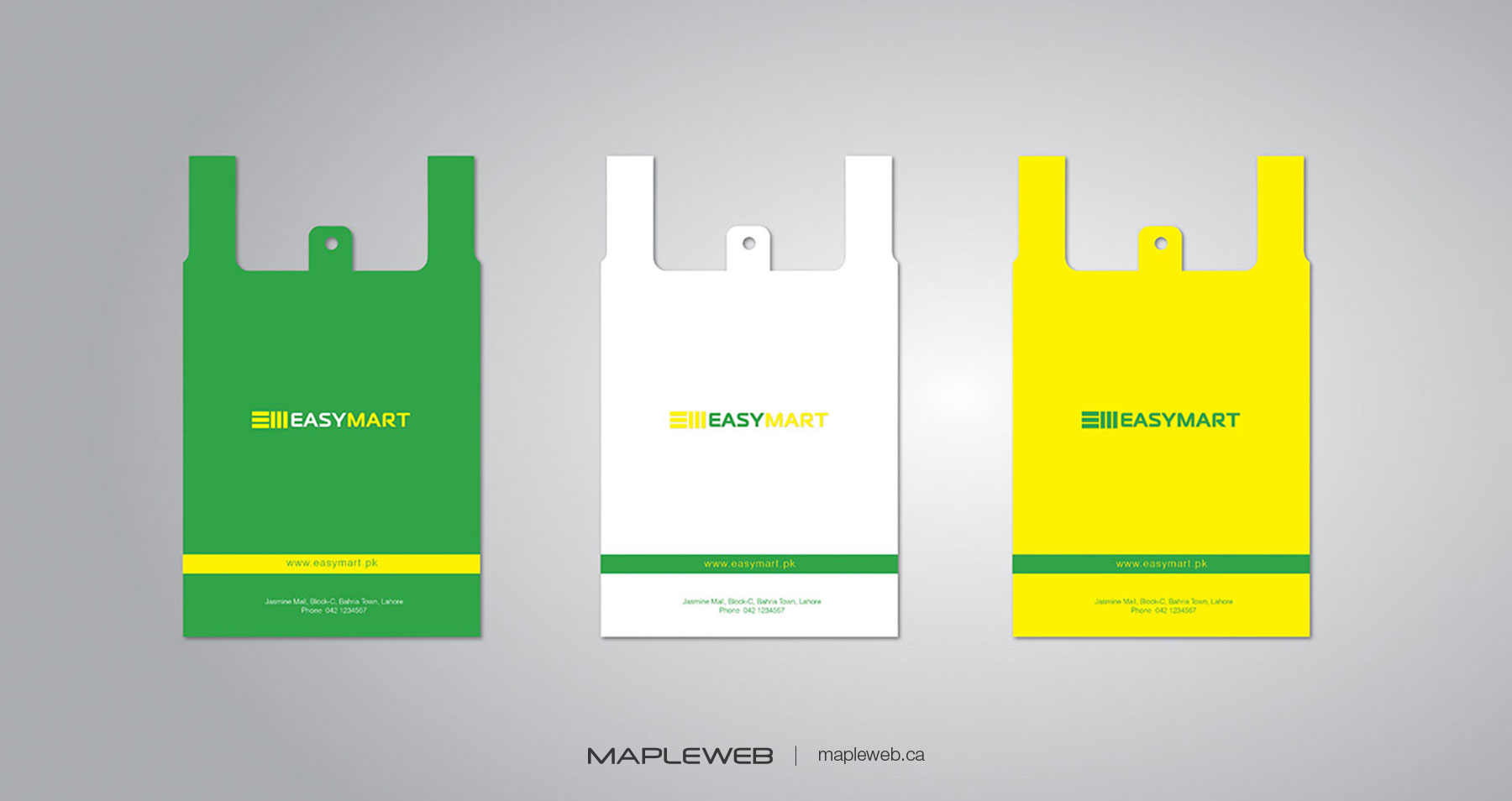 Easy MartBrand design by Mapleweb Three Shopping Bags of Different Size Displaying Logo